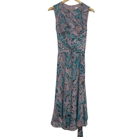Vintage Silk Dress Cocktail Party Floral Fit & Flare Size P8 Wedding Guest Retro - Picture 1 of 10